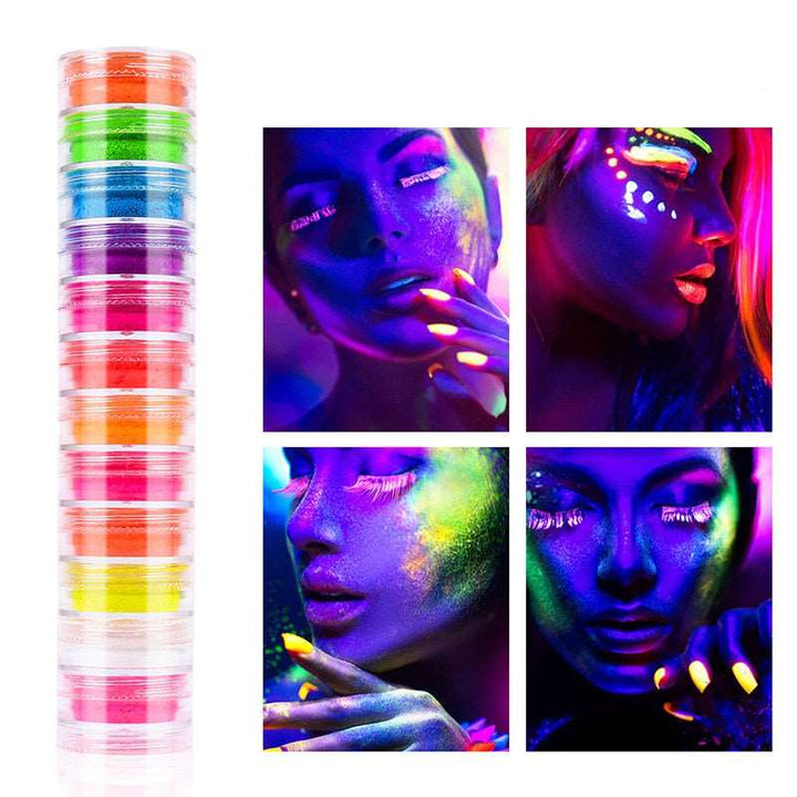 Kit Pigmento em Pó Neon para Maquiagem e Unhas - 12 Unidades