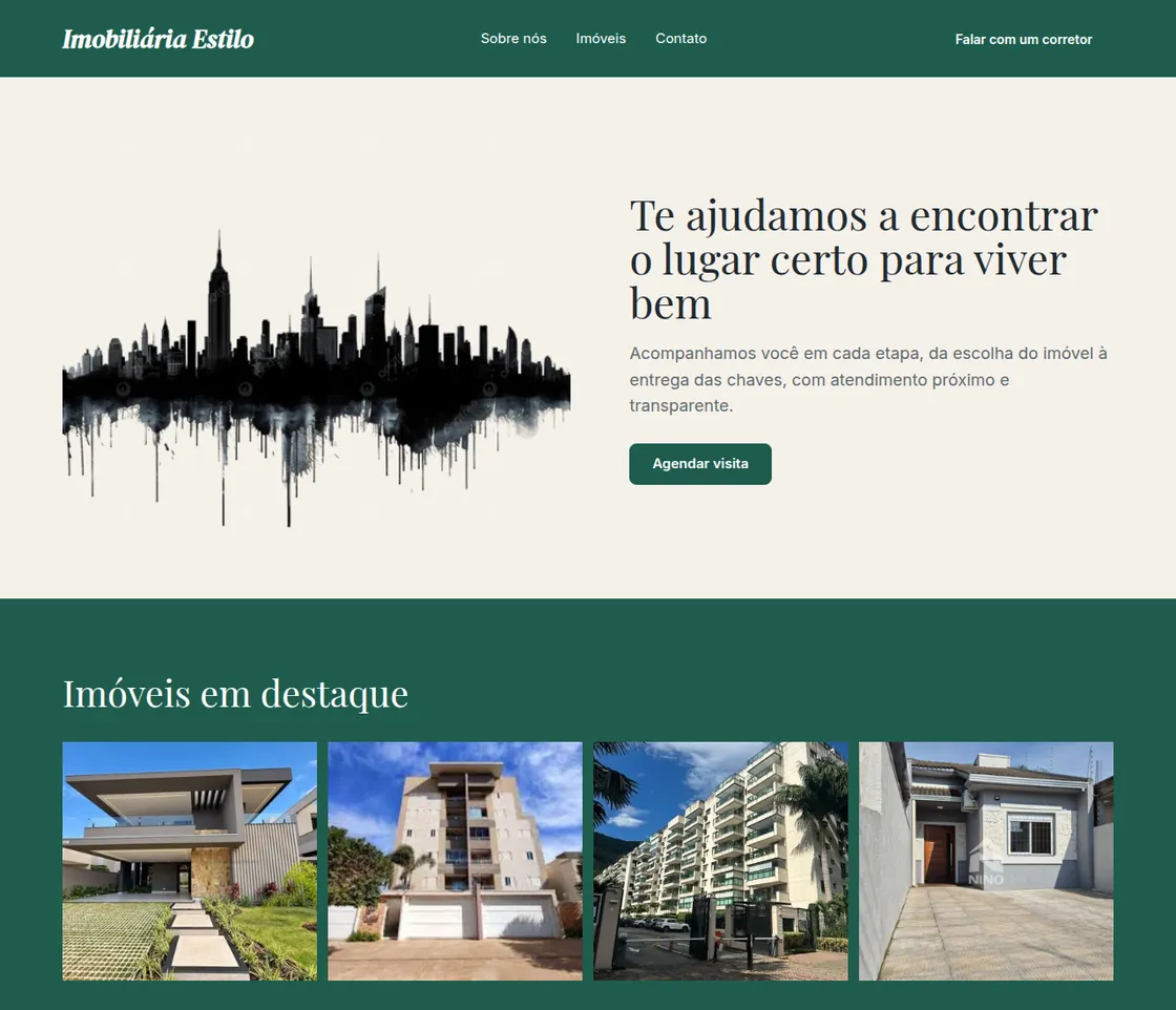 Site da Imobiliária Estilo: "Te ajudamos a encontrar o lugar certo para viver bem", com imóveis em destaque